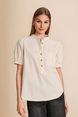 Womens Beige Puff Short Sleeve Blouses | CicyBell