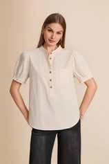 Womens Beige Puff Short Sleeve Blouses | CicyBell