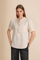 Womens Beige Puff Short Sleeve Blouses | CicyBell