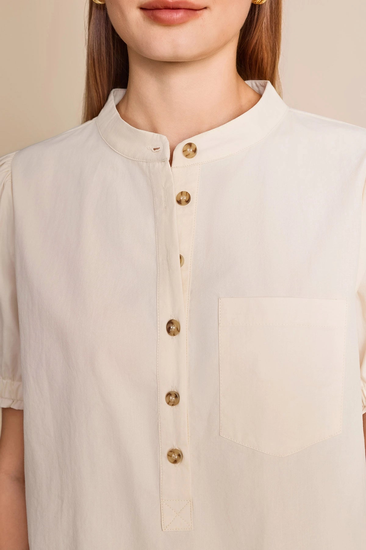 Womens Beige Puff Short Sleeve Blouses | CicyBell