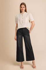 Womens Beige Puff Short Sleeve Blouses | CicyBell