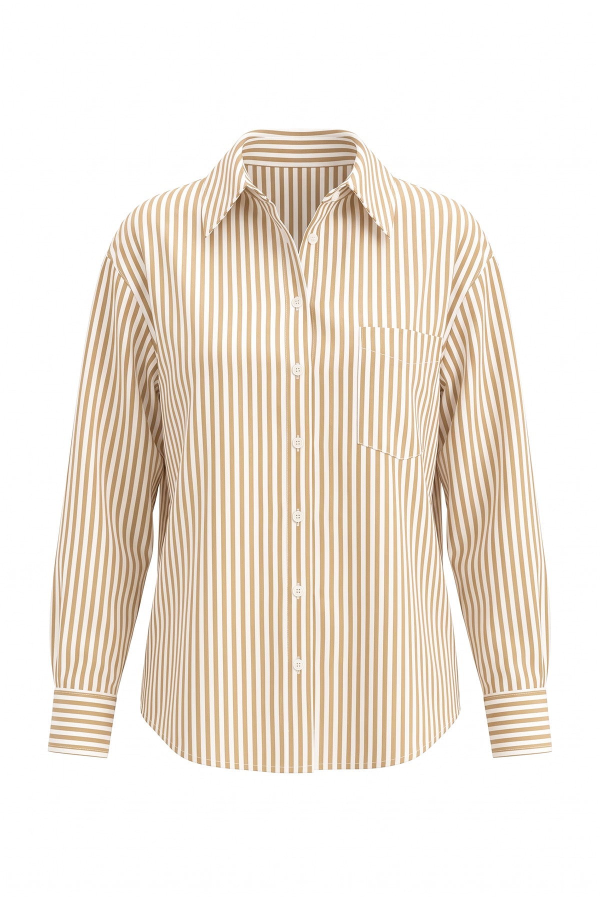 Womens Beige Striped Button Down Shirt | CicyBell
