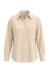 Womens Beige Striped Button Down Shirt | CicyBell