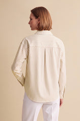 Womens Beige Striped Button Down Shirt | CicyBell