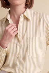 Womens Beige Striped Button Down Shirt | CicyBell