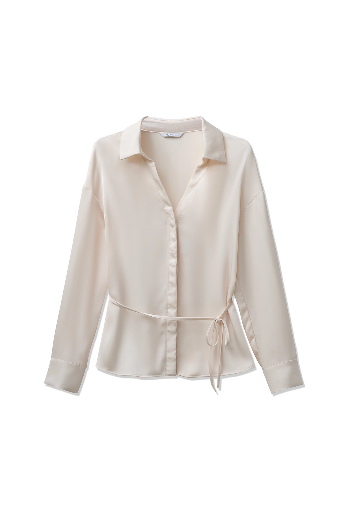 Womens Beige Satin Button Down Shirts | CicyBell
