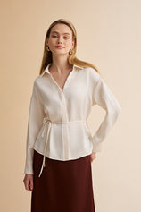 Womens Beige Satin Button Down Shirts | CicyBell