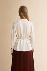 Womens Beige Satin Button Down Shirts | CicyBell