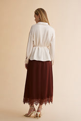 Womens Beige Satin Button Down Shirts | CicyBell