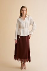 Womens Beige Satin Button Down Shirts | CicyBell