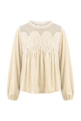 Womens Beige Velvet Babydoll Tops | CicyBell