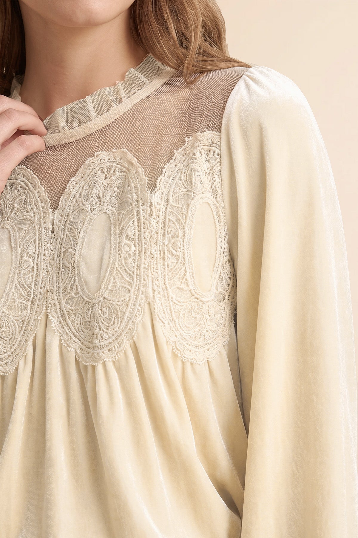 Womens Beige Velvet Babydoll Tops | CicyBell