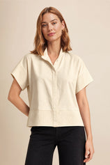 Womens Beige Cropped Short Sleeve Shirts| CicyBell