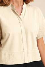 Womens Beige Cropped Short Sleeve Shirts| CicyBell