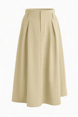 Women Beige Pleated Midi Skirt | CicyBell