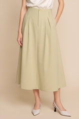 Women Beige Pleated Midi Skirt | CicyBell