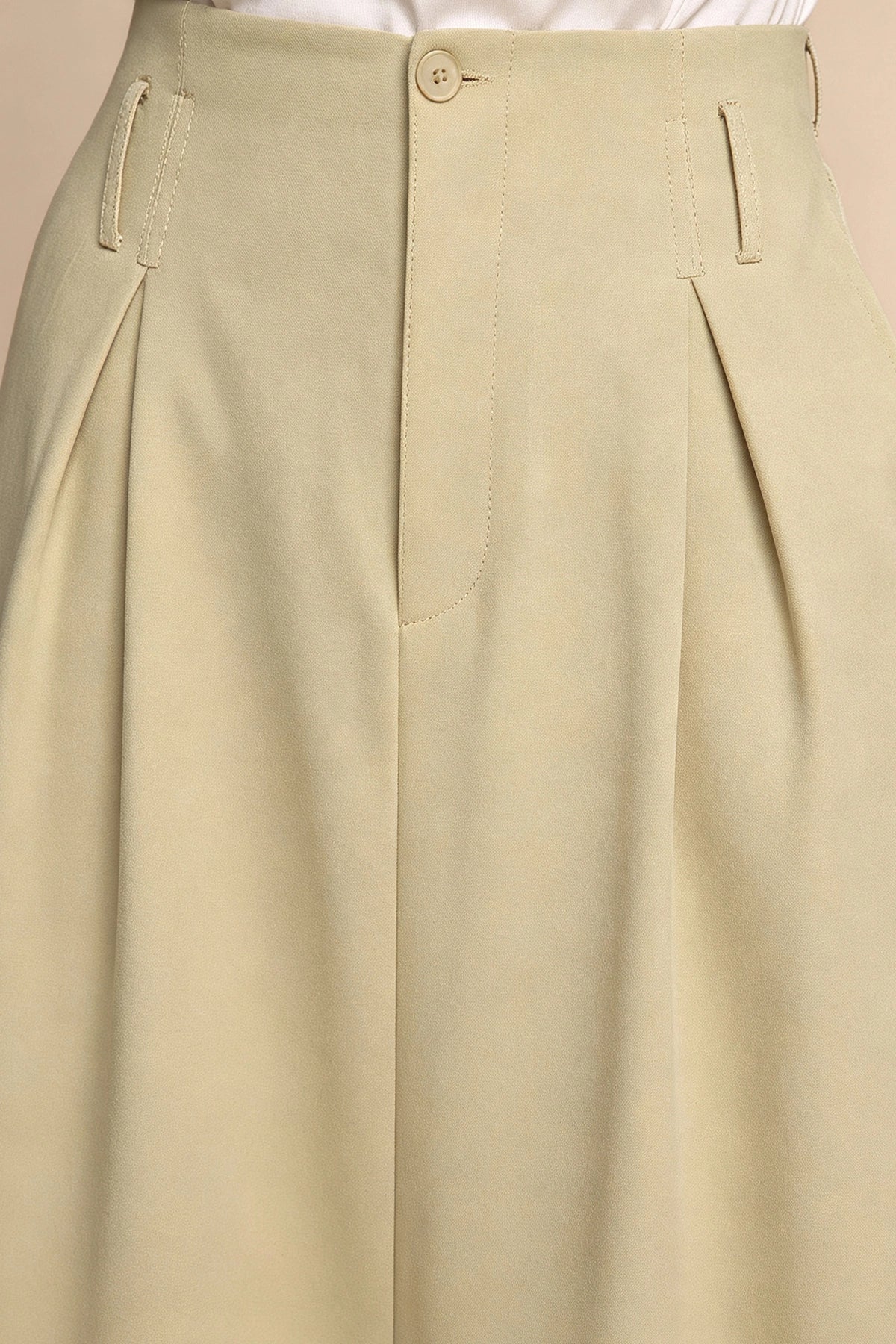 Women Beige Pleated Midi Skirt | CicyBell