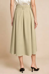 Women Beige Pleated Midi Skirt | CicyBell