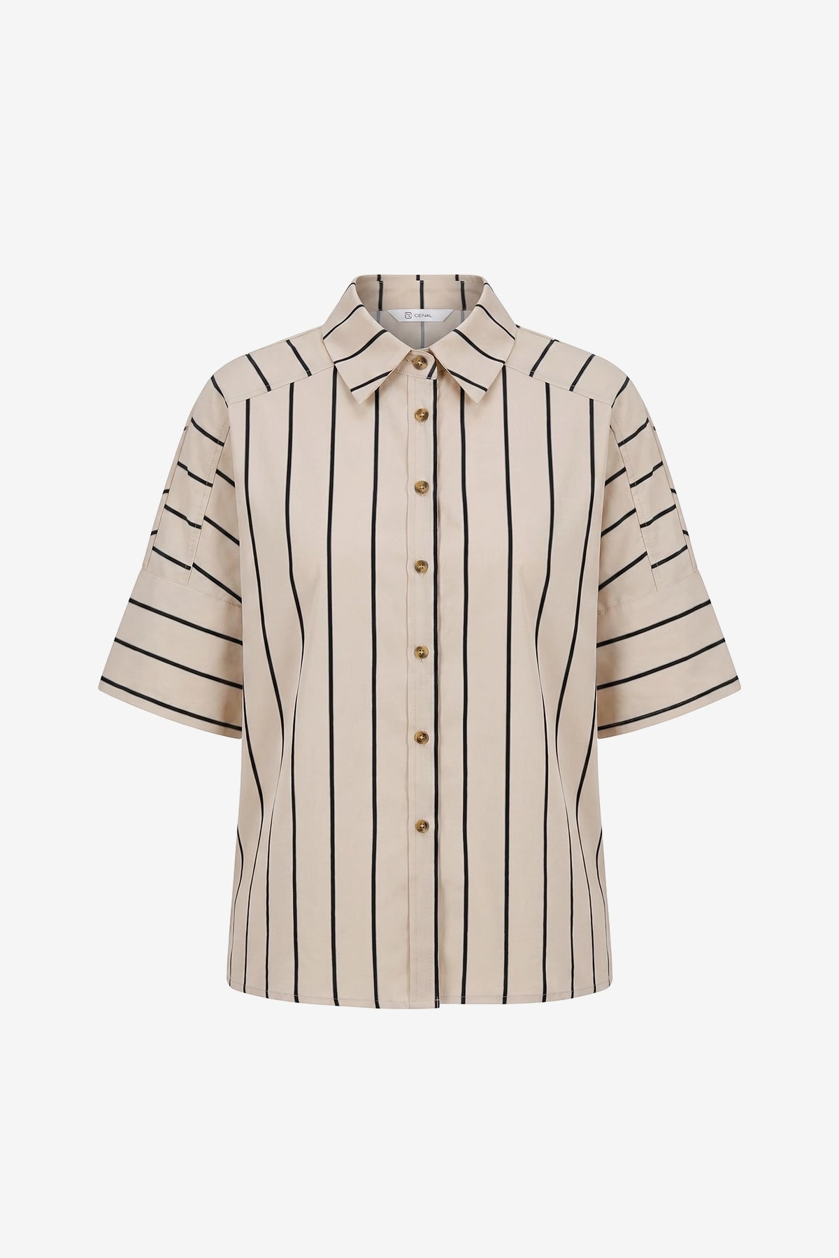 Womens Beige Striped Button Down Shirts | CicyBell