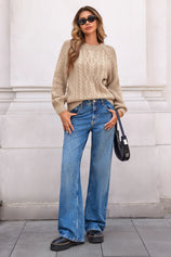 Cicy Bell Womens Beige Cable Sweaters