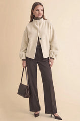 Womens Beige Mock Neck Sweater Cardigan | CicyBell