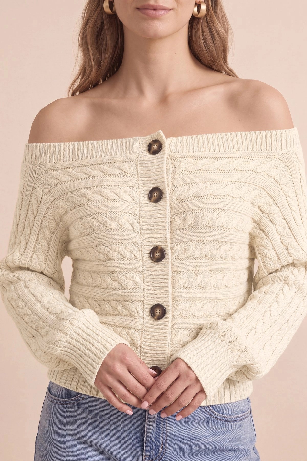 Womens Beige Off Shoulder Cardigan | CicyBell