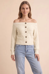 Womens Beige Off Shoulder Cardigan | CicyBell
