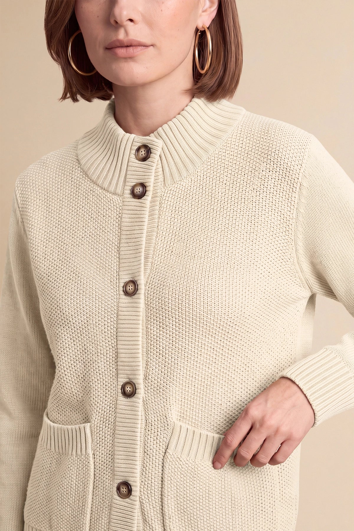 Womens Beige Chunky Sweaters Cardigan | Cicy Bell
