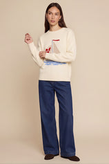 Womens Beige Boat Graphic Knit Sweaters | CicyBell