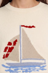 Womens Beige Boat Graphic Knit Sweaters | CicyBell