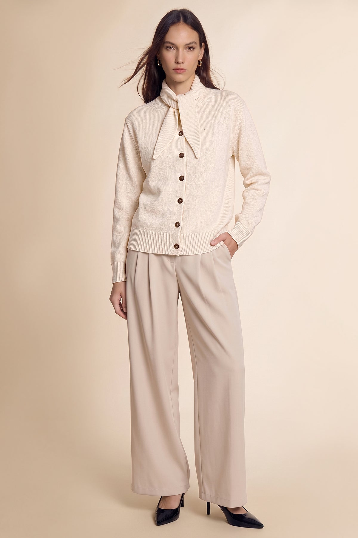 Womens Beige Button Down Cardigans | CicyBell