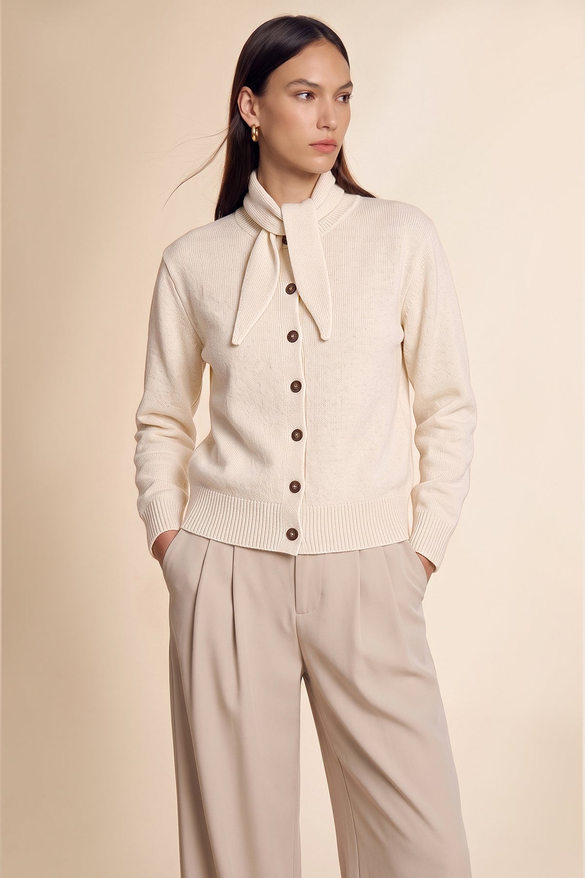 Womens Beige Button Down Cardigans | CicyBell