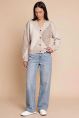 Women Beige Plaid Color Block Cardigan | CicyBell