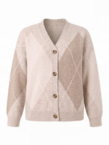 Women Beige Plaid Color Block Cardigan | CicyBell