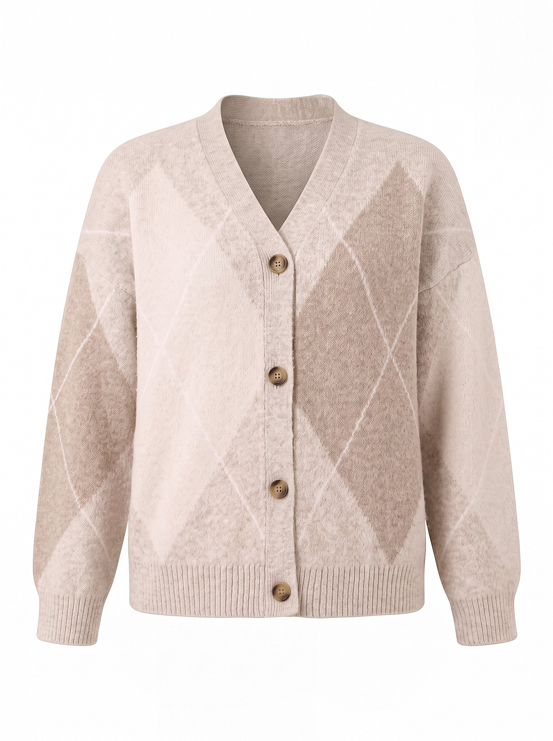 Women Beige Plaid Color Block Cardigan | CicyBell