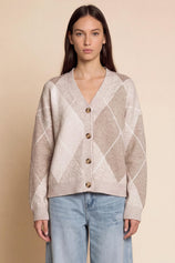 Women Beige Plaid Color Block Cardigan | CicyBell