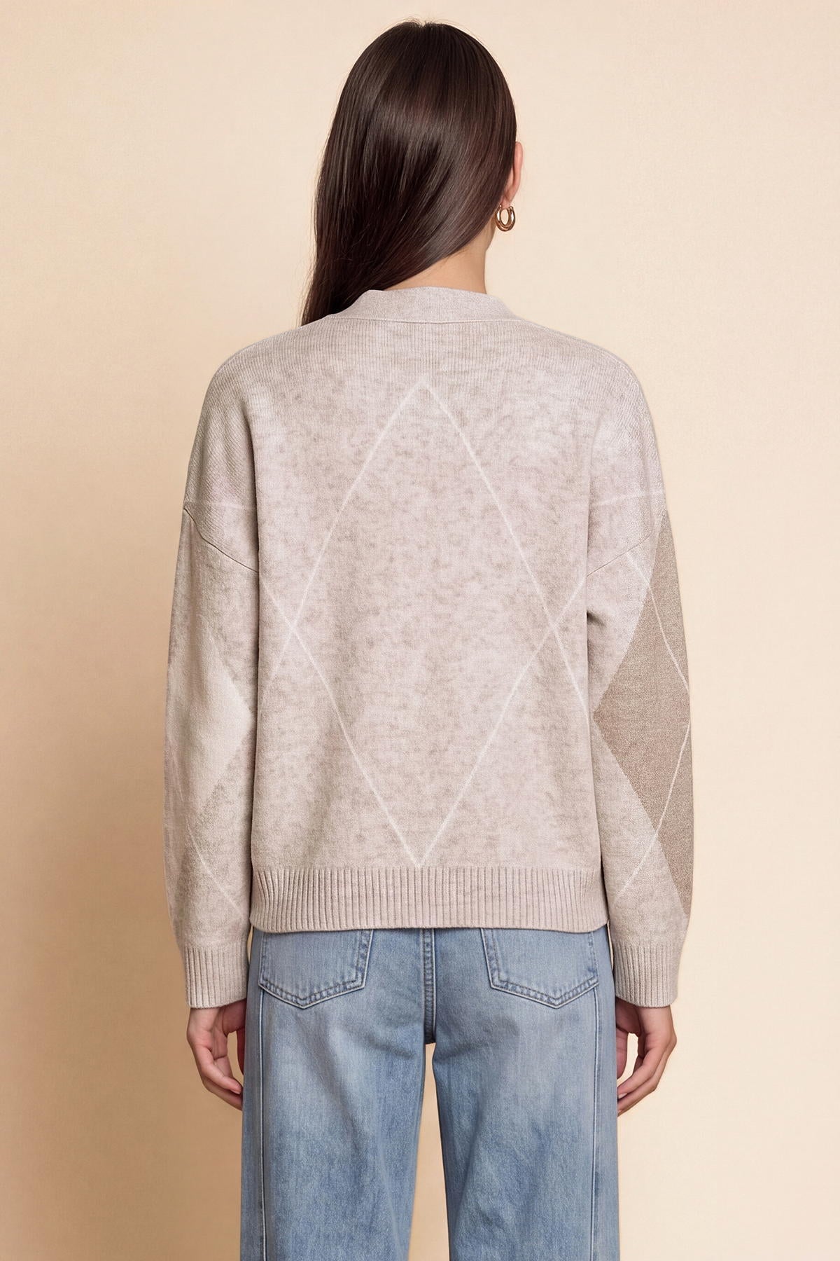 Women Beige Plaid Color Block Cardigan | CicyBell