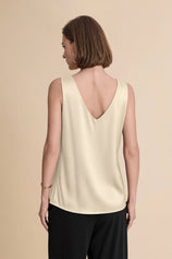 Womens Beige V Neck Satin Tank Tops  | CicyBell