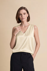 Womens Beige V Neck Satin Tank Tops  | CicyBell