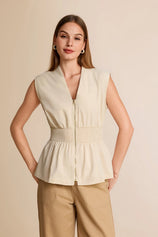 Womens Beige Summer V Neck Tank Tops | CicyBell