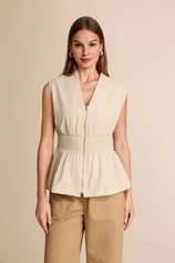 Womens Beige Summer V Neck Tank Tops | CicyBell