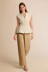 Womens Beige Summer V Neck Tank Tops | CicyBell