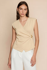 Womens Beige V Neck Wrap Tank Tops | CicyBell
