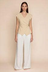 Womens Beige V Neck Wrap Tank Tops | CicyBell