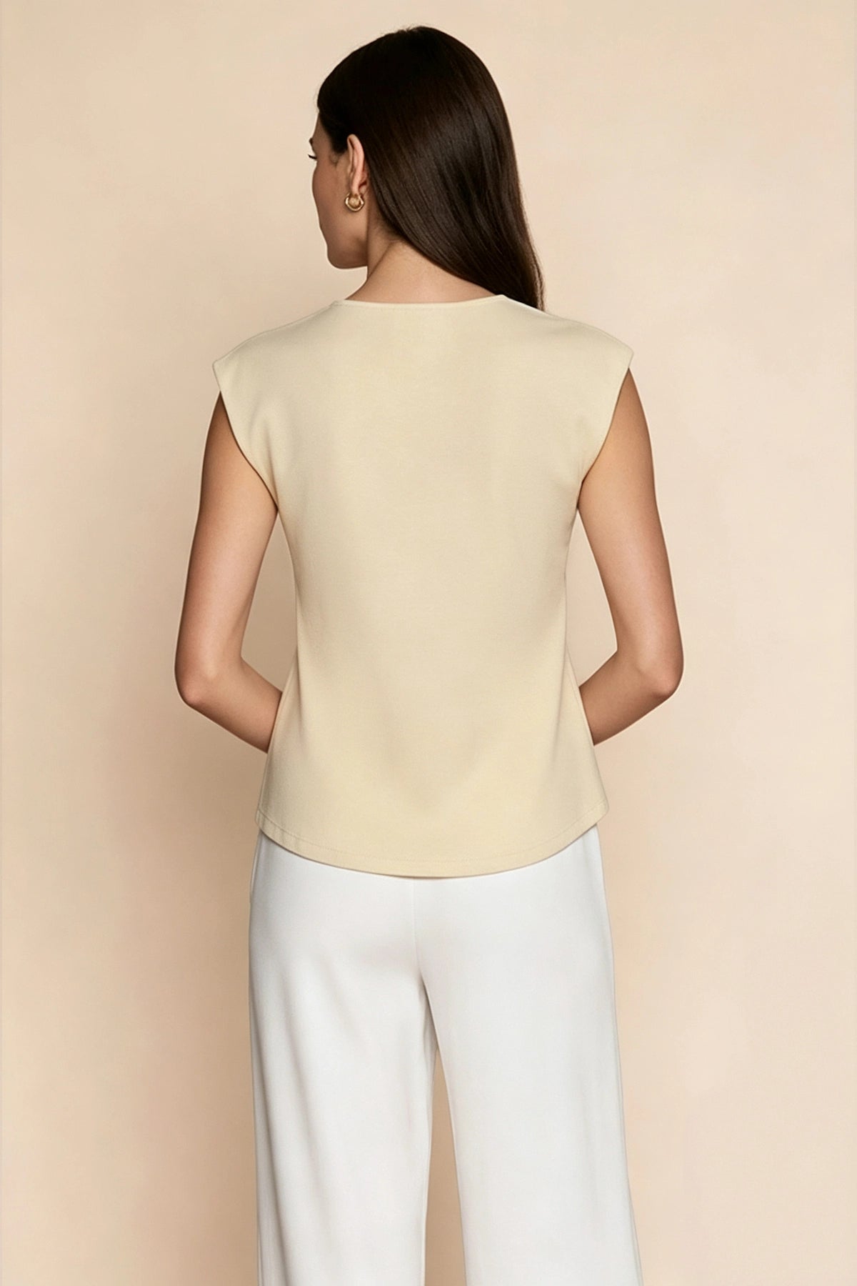 Womens Beige V Neck Wrap Tank Tops | CicyBell