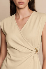 Womens Beige V Neck Wrap Tank Tops | CicyBell