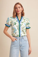Womens Beige Floral Puff Short Sleeve Tops  | CicyBell