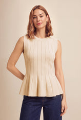 Womens Beige Pleated Peplum Tank Tops | CicyBell