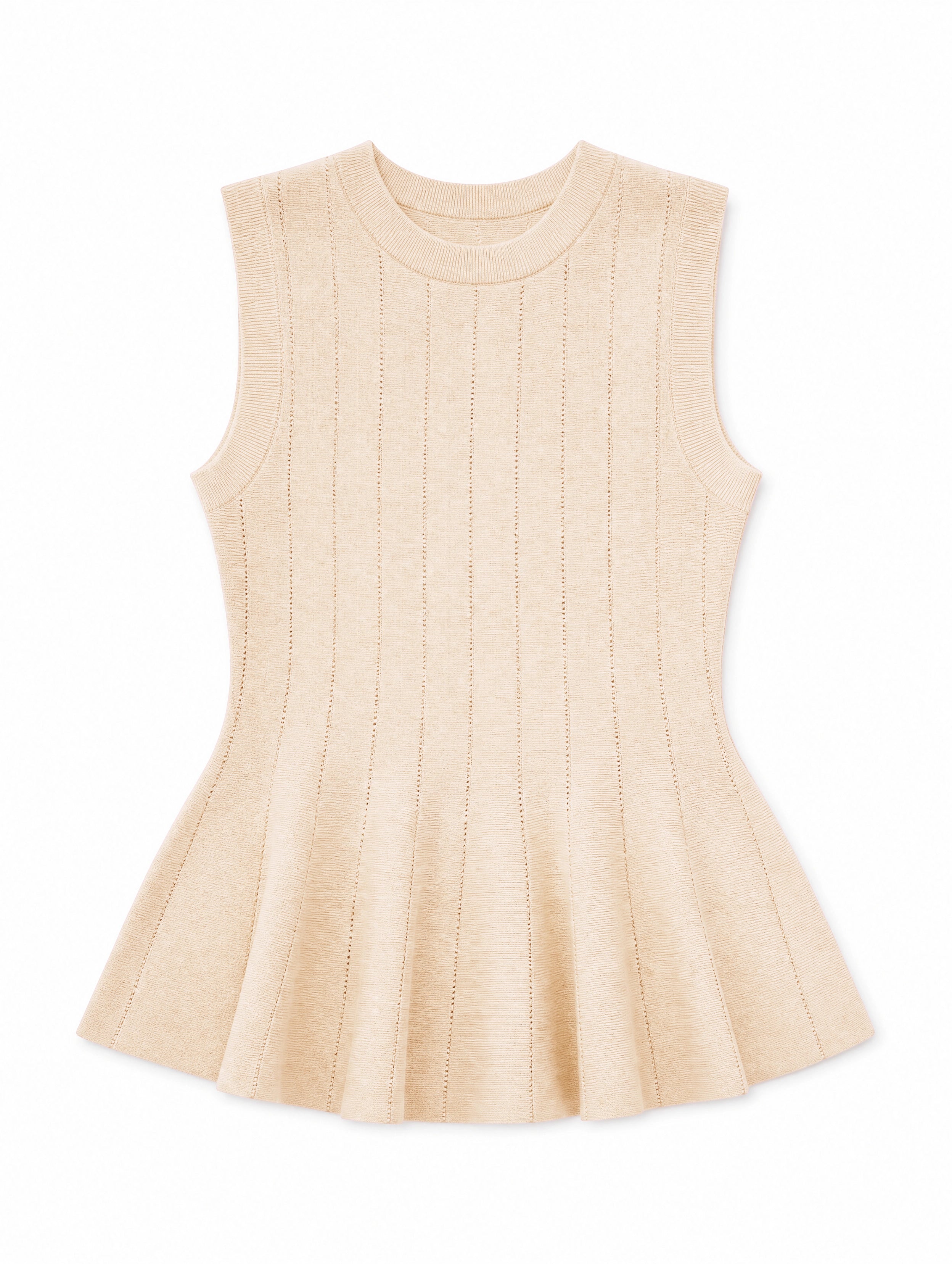 Womens Beige Pleated Peplum Tank Tops | CicyBell