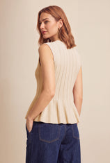 Womens Beige Pleated Peplum Tank Tops | CicyBell